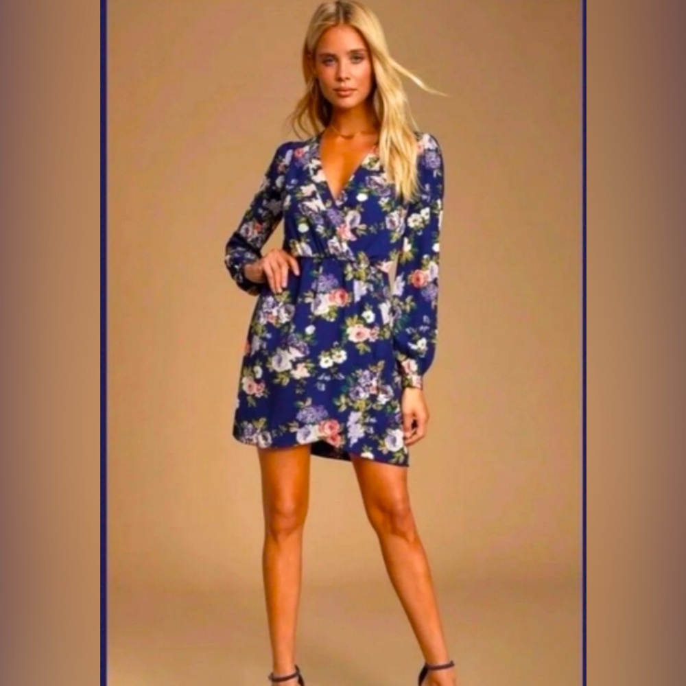 Lulu’s | Skater Dress | Navy Floral | Long Sleeve | Size XS